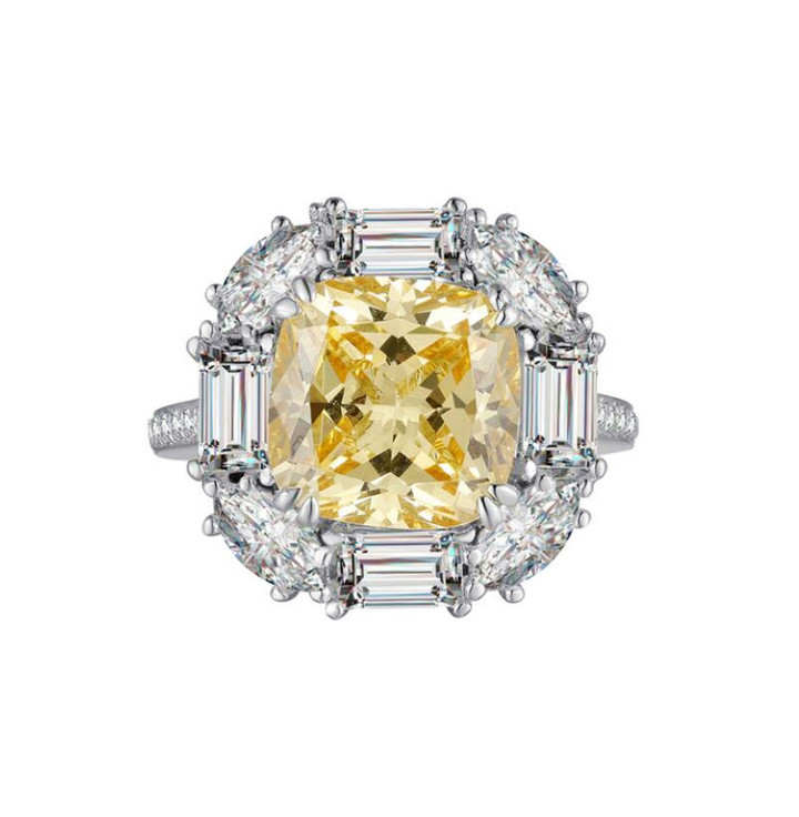 Big yellow quartz stone personalized jewellery 925 sterling silver women diamond finger rings